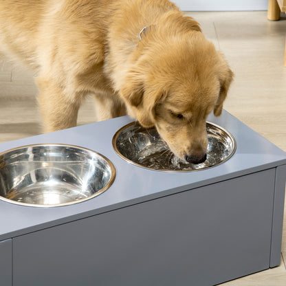 Pawhut Comedero Elevado Para Perros Con 2 Cuencos De 2l Y Cajón 63x30x24 Cm Gris_3