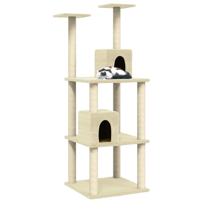 Rascador Para Gatos Con Postes De Sisal Color Crema 141 Cm_2