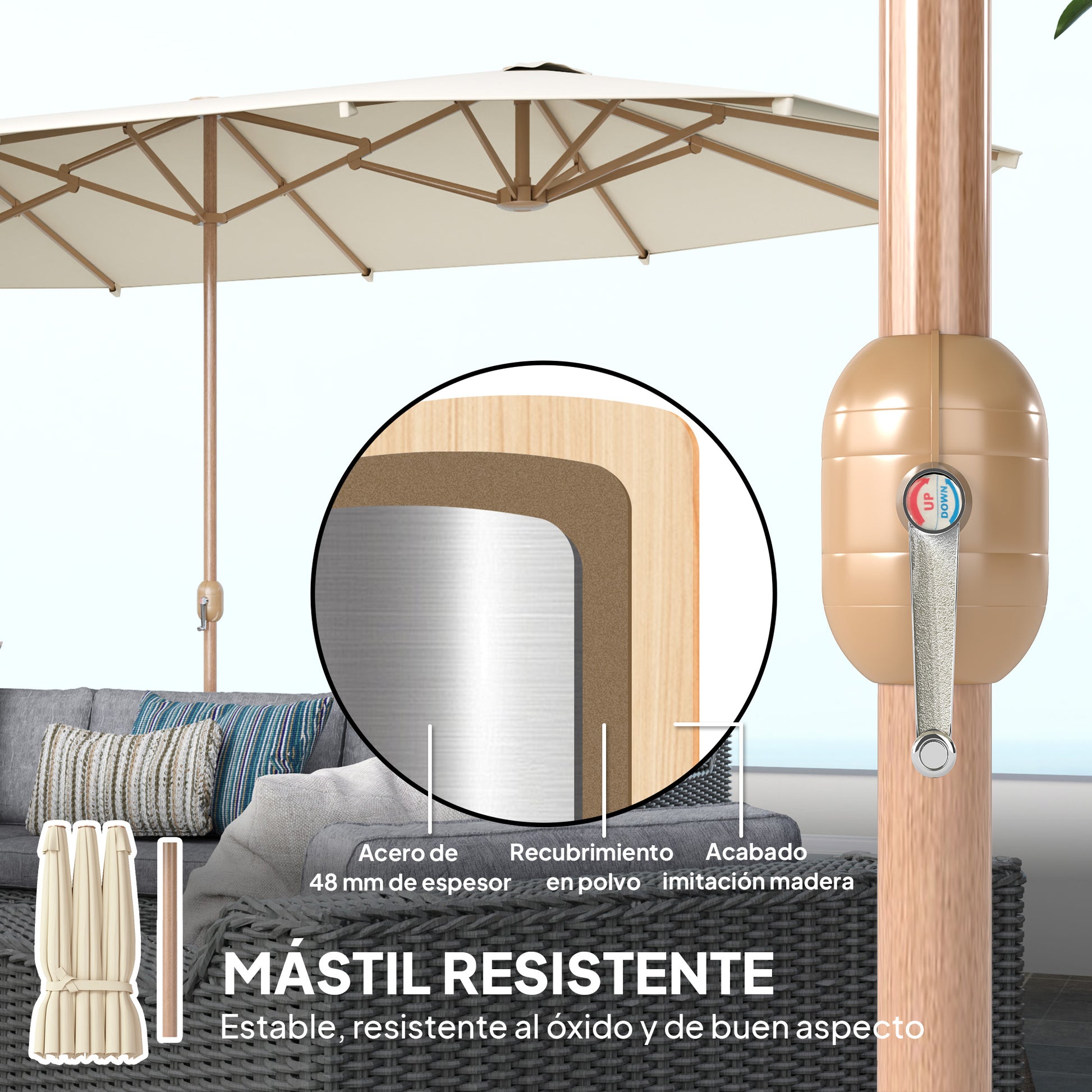 Outsunny Sombrilla Doble 4,6x2,7 M Con Manivela Resistente Al Agua Crema_5