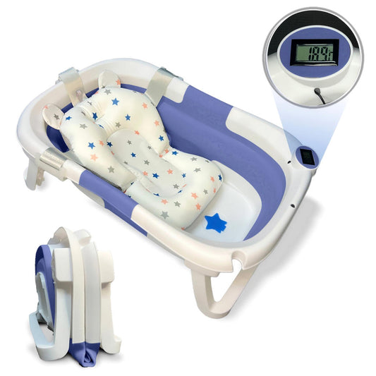 Bathby Bañera Bebé Plegable Con Termómetro, Cojín Antideslizante, Patas Antideslizantes (azul Oasis)