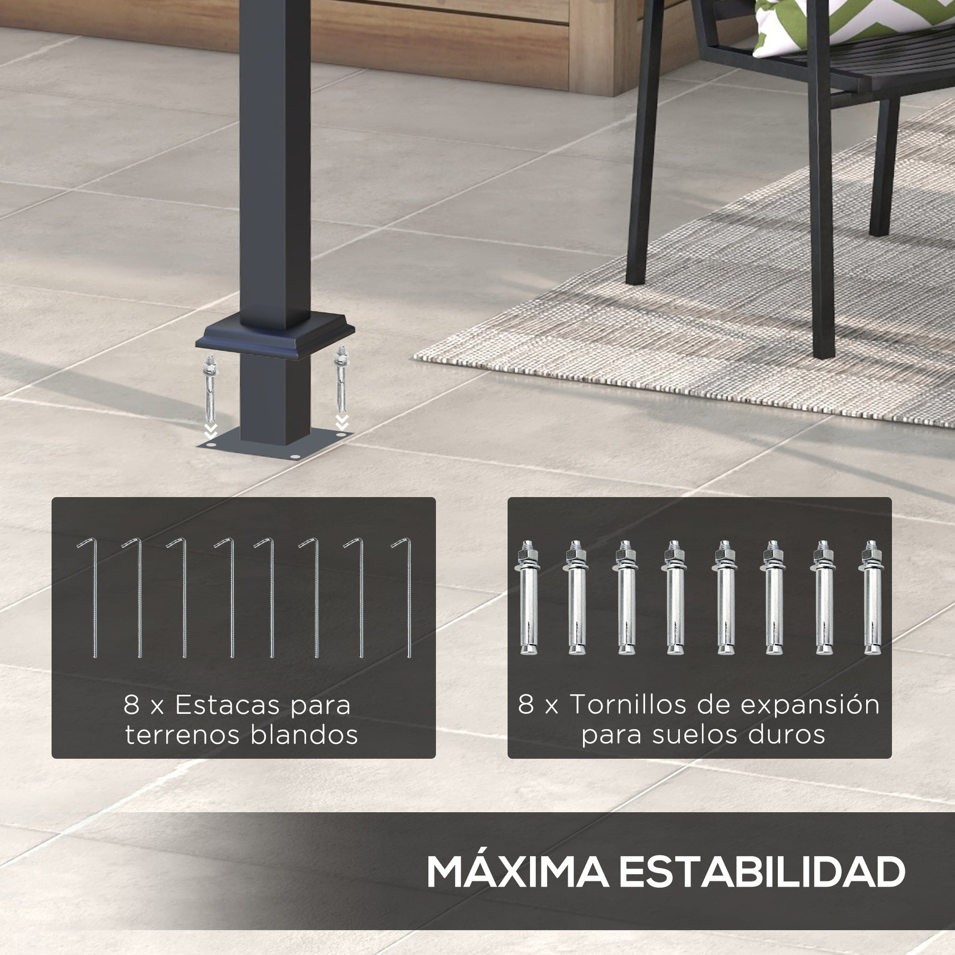 Outsunny Pérgola 3x4 M Con Techo Retráctil De Poliéster Gris Oscuro_5