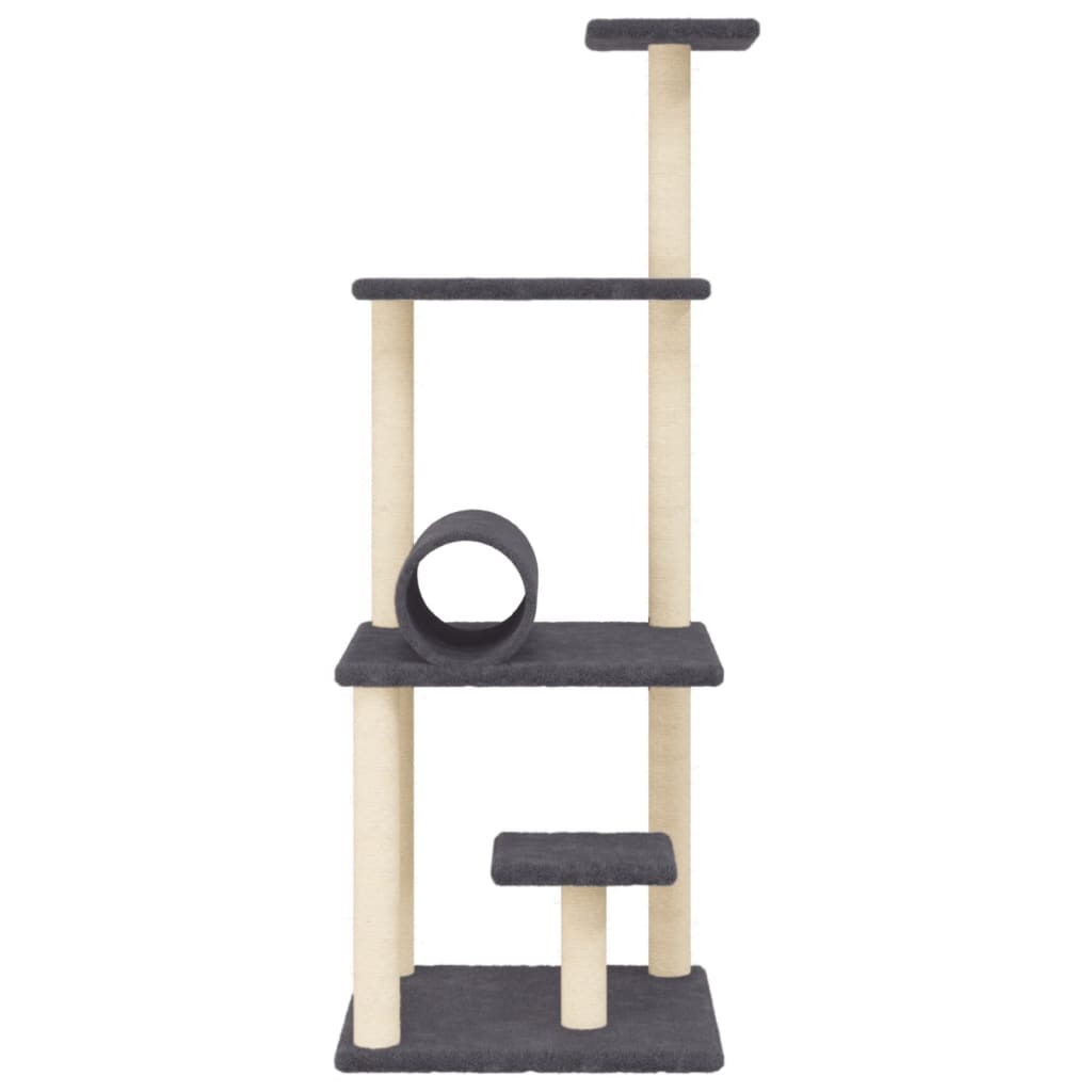 Rascador Para Gatos Con Postes De Sisal Gris Oscuro 136 Cm_3
