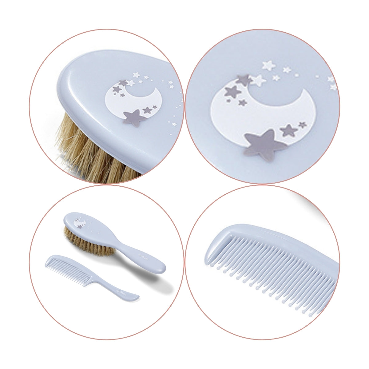 Babyono Set Cepillo Y Peine Con Cerdas Naturales Extra Suaves Menta_3