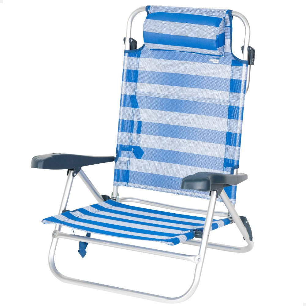 Aktive Silla De Playa Plegable Y Reclinable 7 Posiciones Marinera C/cojín Y Asas Mano_0