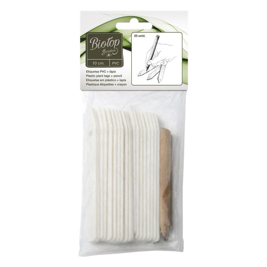 Saco com 25 etiquetas pequenas Biotop + lápis - etiquetas para canteiros e hortas