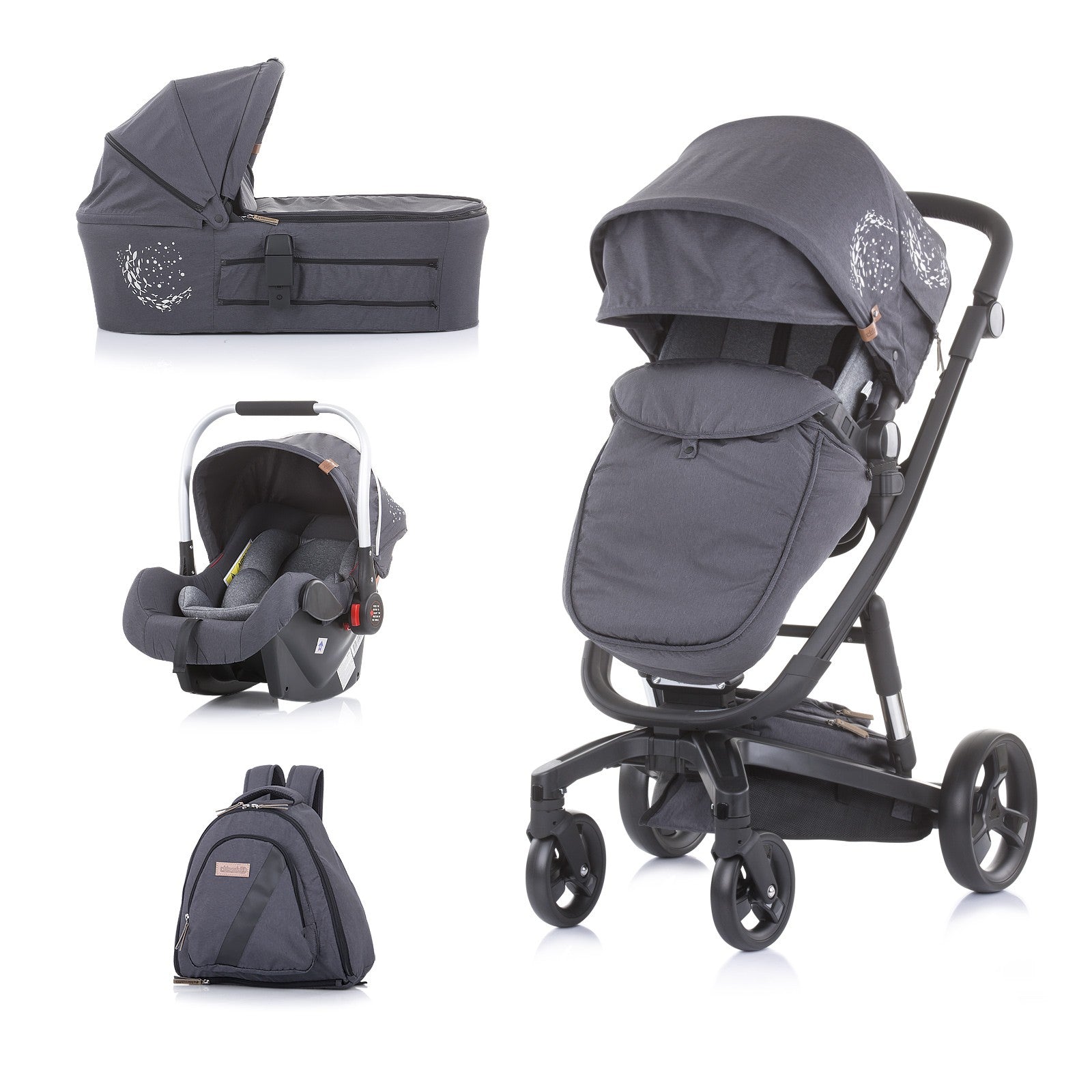 Carrito De Bebé Tres Piezas Electra Black Chasis Silver_0