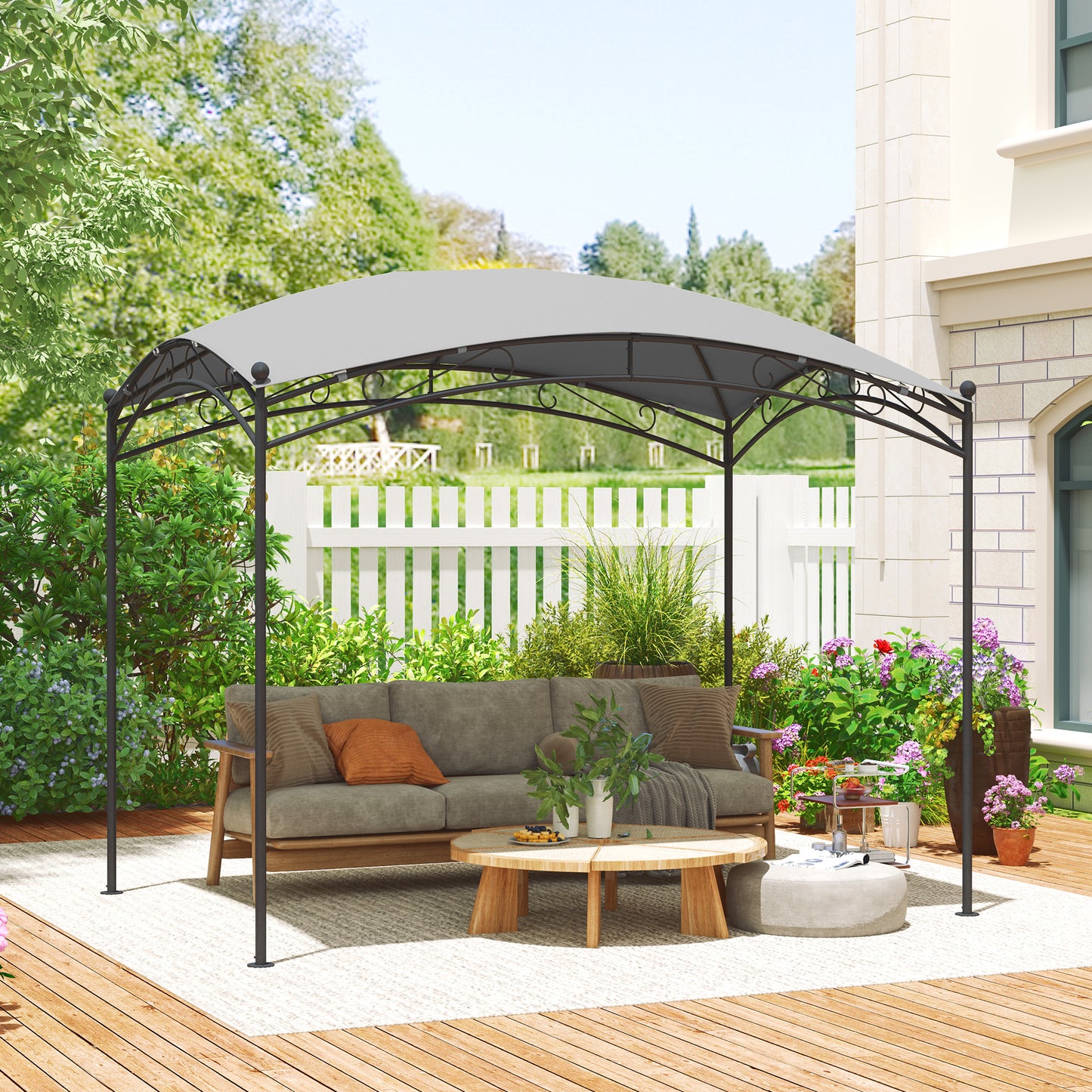 Outsunny Cenador Para Jardín 3x2 M Con Cúpula Elegante Impermeable Gris_1