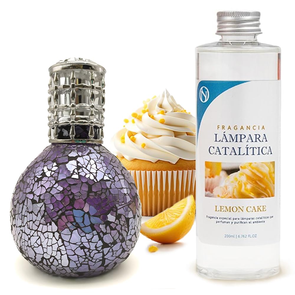 Lámpara Catalítica Mosaico Azul Océano + Fragancia Aroma Lemon Cake 200ml - Elimina Malos Olores, Impurezas Y Perfuma_0