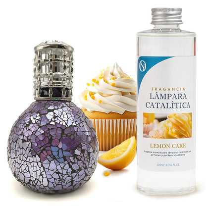 Lámpara Catalítica Mosaico Azul Océano + Fragancia Aroma Lemon Cake 500 Ml - Elimina Malos Olores, Impurezas Y Perfuma_0