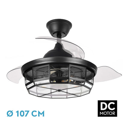 Ventilador Dc Tornado Negro 5xe27 107d 3aspas Desplegables 6velocidades C/remoto Y Temporizador_0