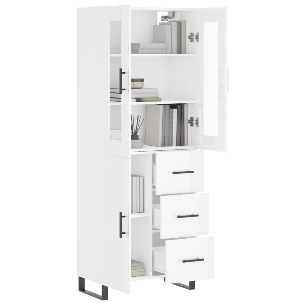 Aparador Alto Madera Contrachapada Blanco Brillo 69,5x34x180 Cm_2