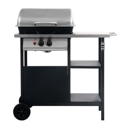 Vidaxl Barbacoa Portátil De Gas Con Mesita 3 Estantes Negro Y Plateado_1