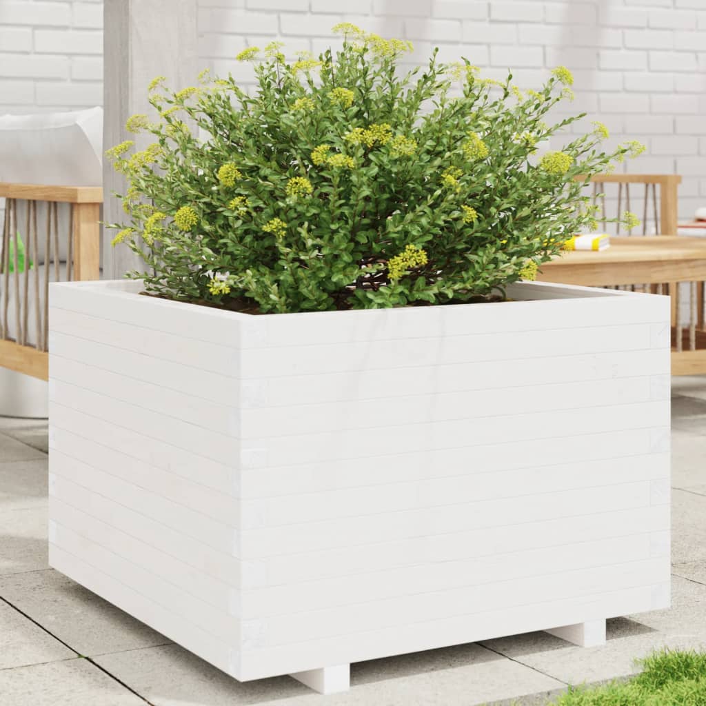 Jardinera Madera Maciza De Pino Blanco 70x70x49,5 Cm_1