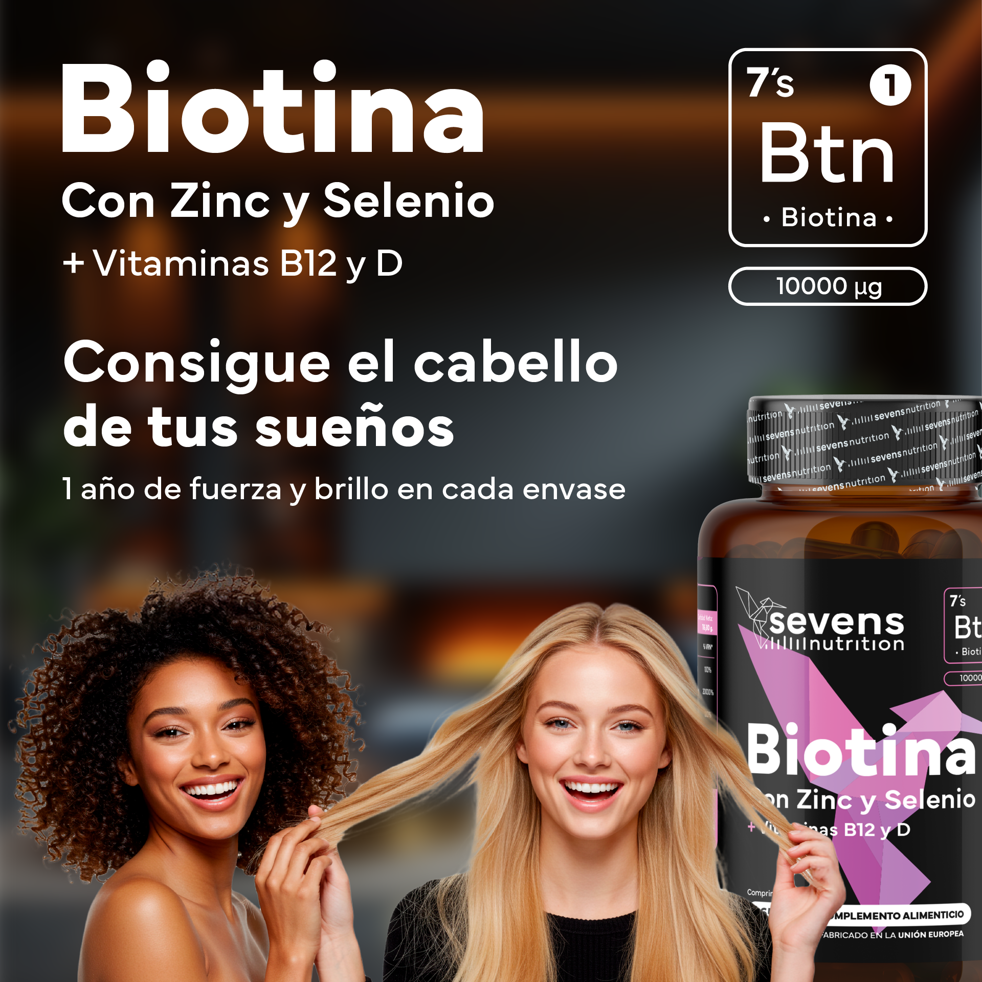 Pack 2x Biotina 10,000 Mcg Sevens Nutrition. Fortalece Cabello, Piel Y Uñas._1