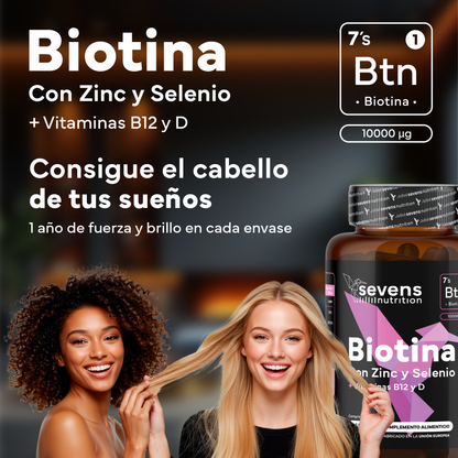 Pack 2x Biotina 10,000 Mcg Sevens Nutrition. Fortalece Cabello, Piel Y Uñas._1