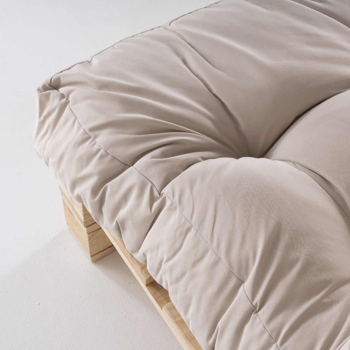 Sofá De Palet + Cojín De Asiento 80x120x16 Cm + Cojín Respaldo 42x120x16 Cm, Color Crema, Repelente Al Agua_4