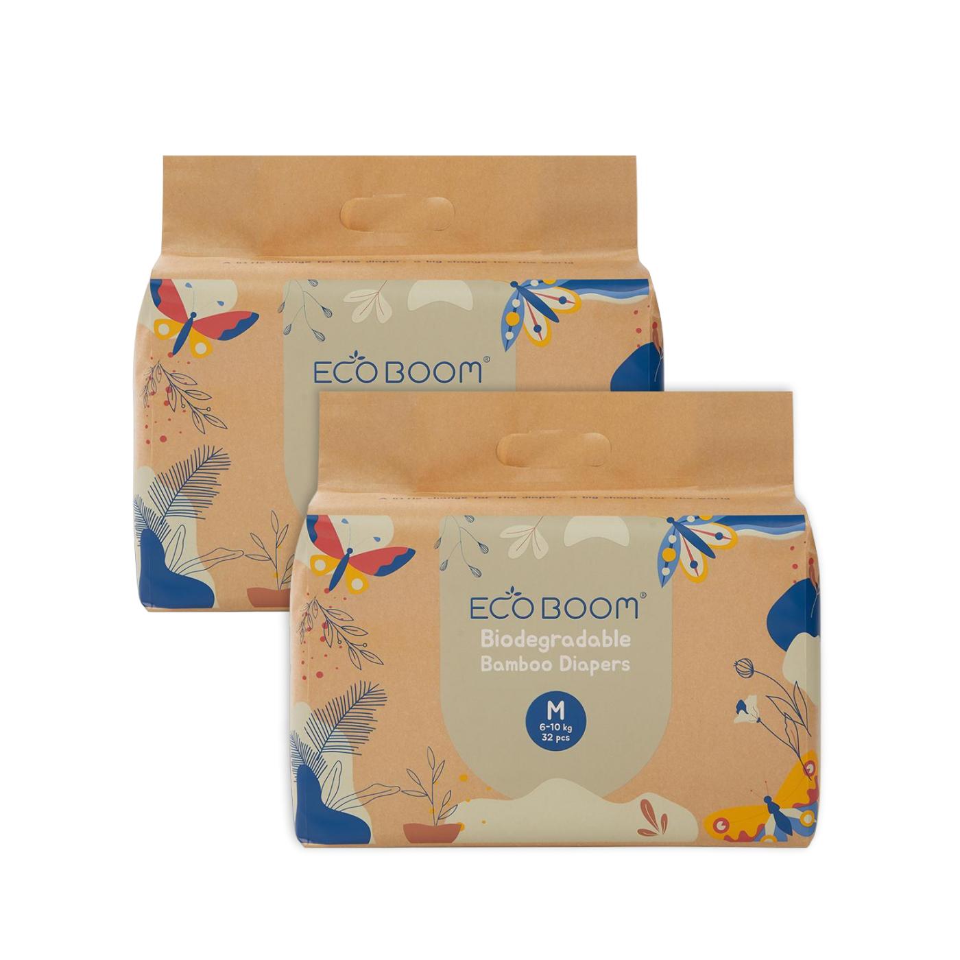 Pacote de poupança para fraldas de bambu Ecoboom T3 com 64 unidades