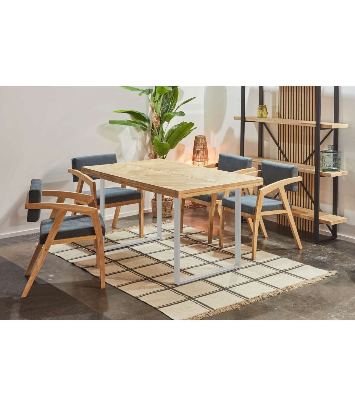 Mesa Rectangular Fija Spike Acabado Roble Nordish/blanco, 76cm(alto) 150cm(ancho) 90cm(largo)_1