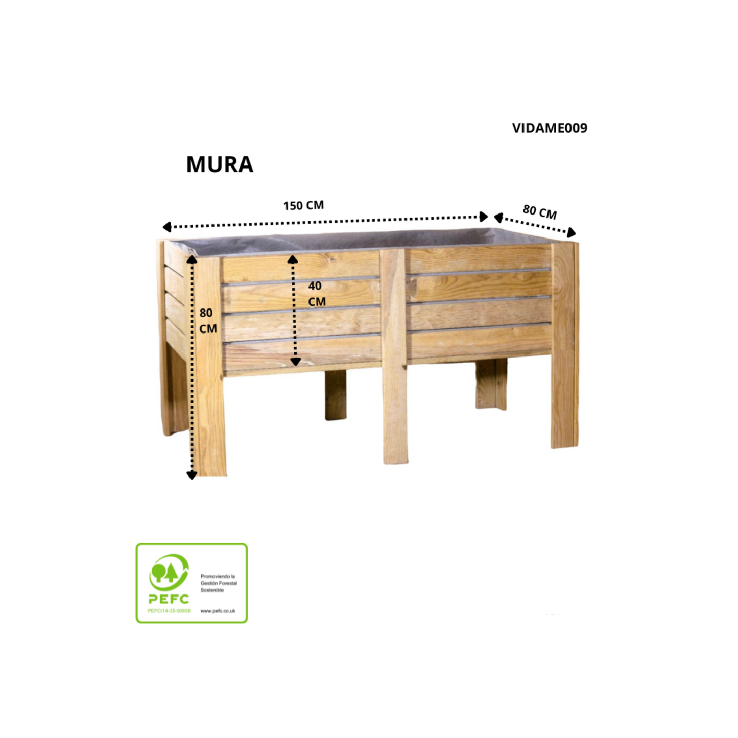 Mesa De Cultivo Mura Profunda 40cm Vidahuerto 150x80x80 Cm._3