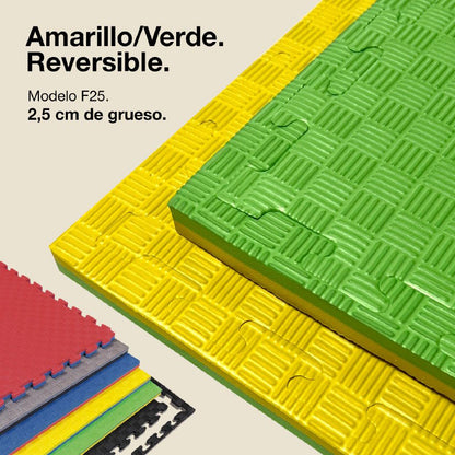 Jowy Tatami Puzzle 2,5cm 100x100cm – Superficie 5 Líneas Amarillo/verde_0