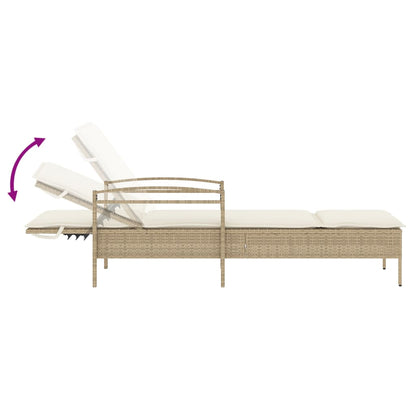 Tumbona Con Cojín Ratán Sintético Beige 63x200x81 Cm / Vetonek_0