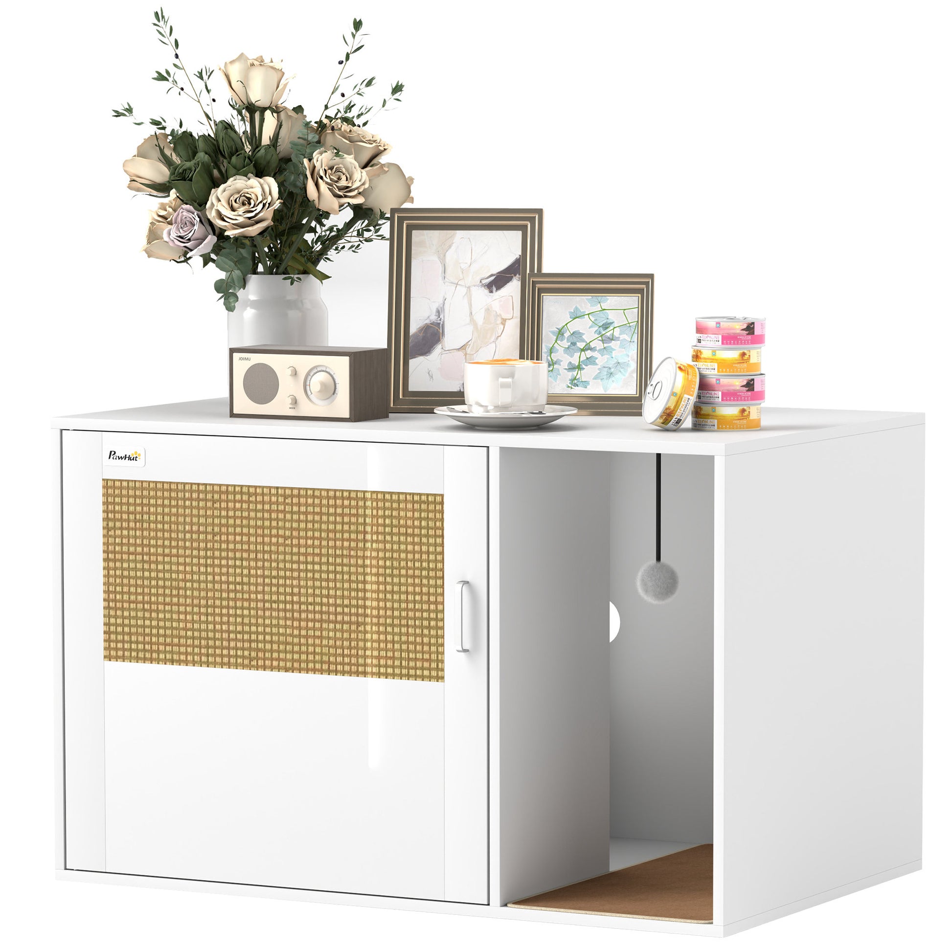 Pawhut Mueble Arenero Para Gatos Con Almohadilla Para Rascar 80x50x50 Cm Blanco_0