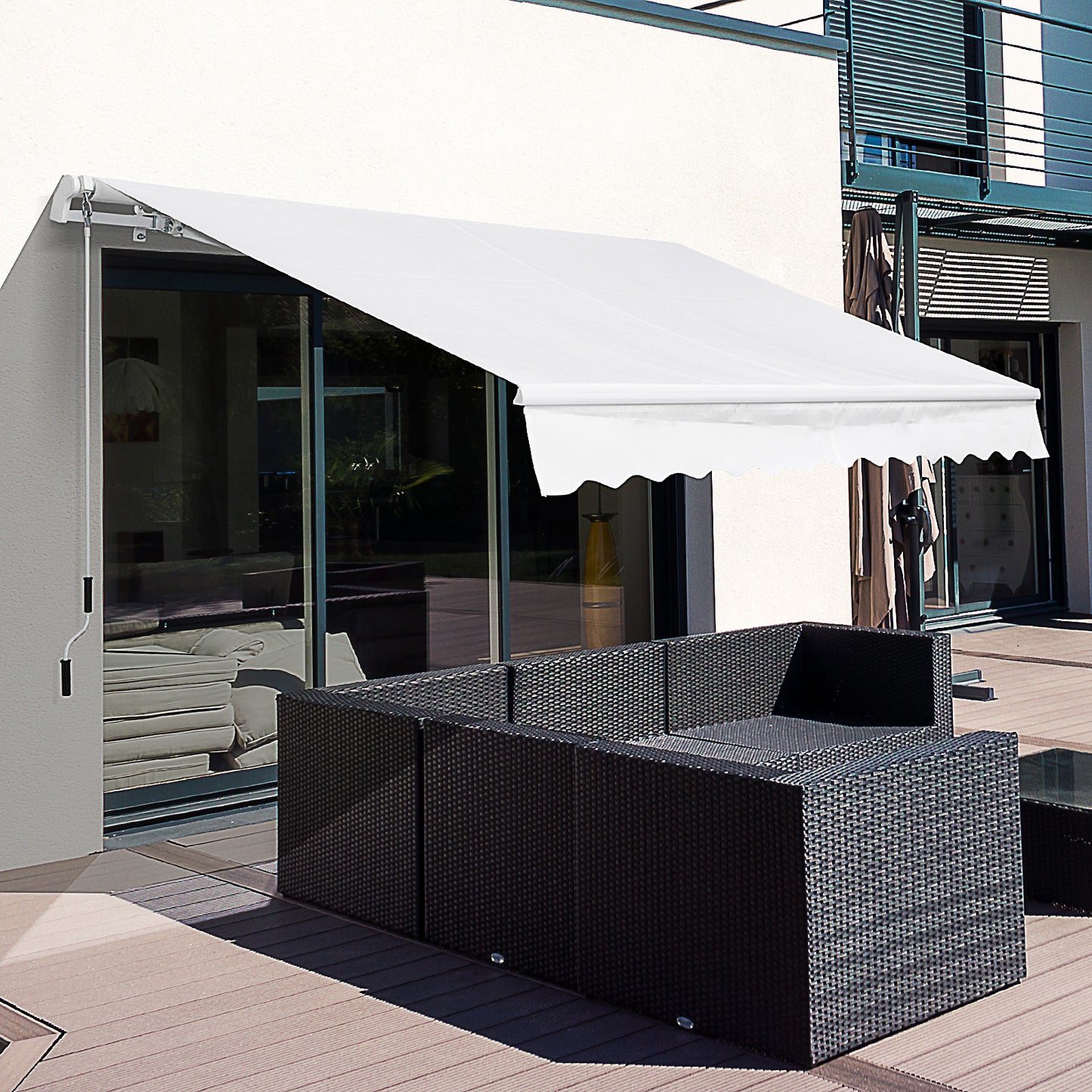 Outsunny Toldo Manual Plegable De Aluminio Con Manivela 3,5x2,5m Blanco_1