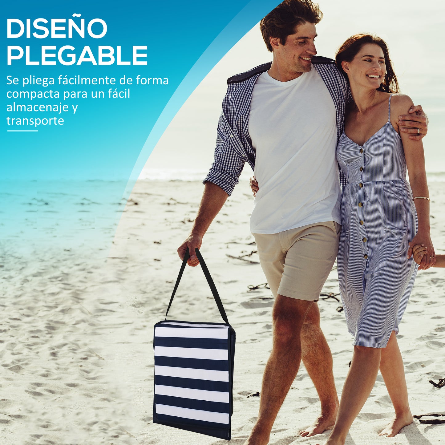 Outsunny Conjunto De 2 Esterillas De Playa Plegable 142x51x40 Cm Blanco Y Azul_5