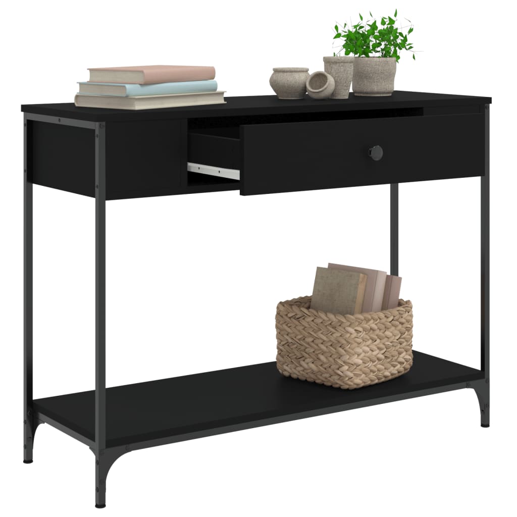 Mesa Consola Madera De Ingeniería Negra 100x34,5x75 Cm_2