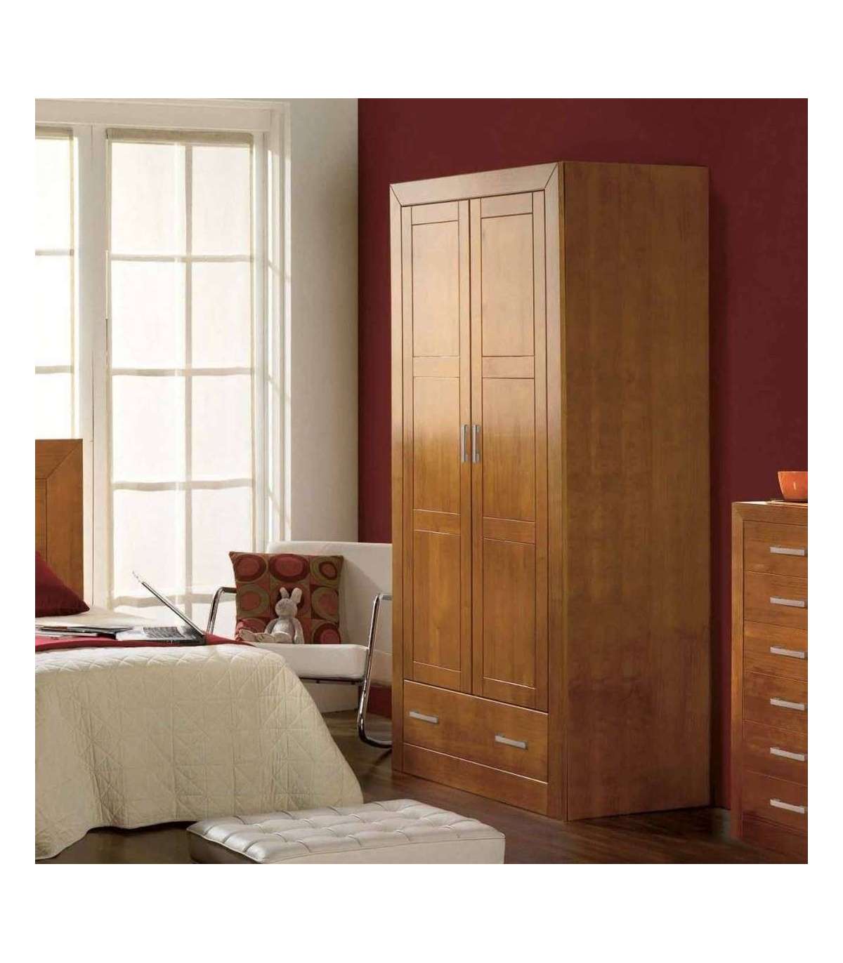 Armario Ropero Madera Maciza Acabado Cerezo 200 Cm(alto)105 Cm(ancho)55 Cm(largo)_0