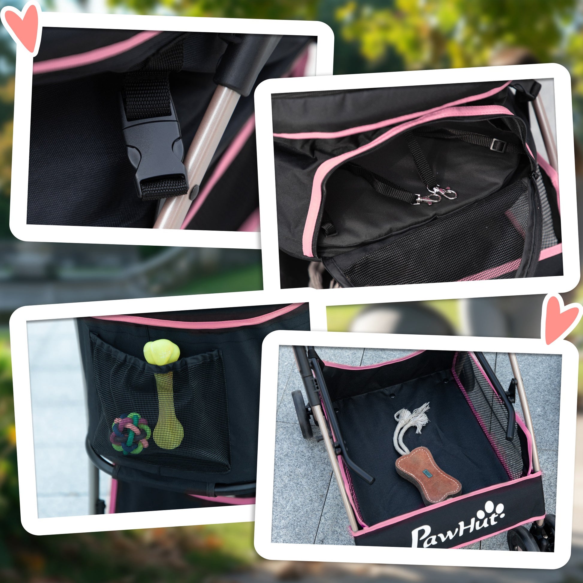 Pawhut Carrito Para Perros Plegable 3 En 1 Con Vagón Desmontable Rosa_3
