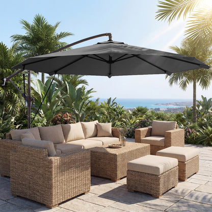Outsunny Parasol Excéntrico Ø300 Cm Con Base Cruzada Manivela Y Funda Gris_1