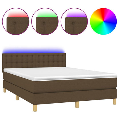 Cama Box Spring Colchón Luces Led Tela Marrón Oscuro 140x190 Cm / Vetonek_0