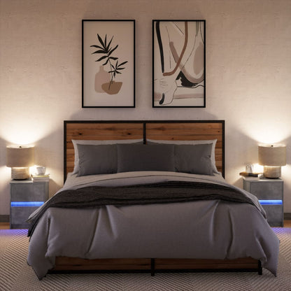 Mesita De Noche Luces Led 2 Uds Madera Ingeniería Gris Hormigón_3