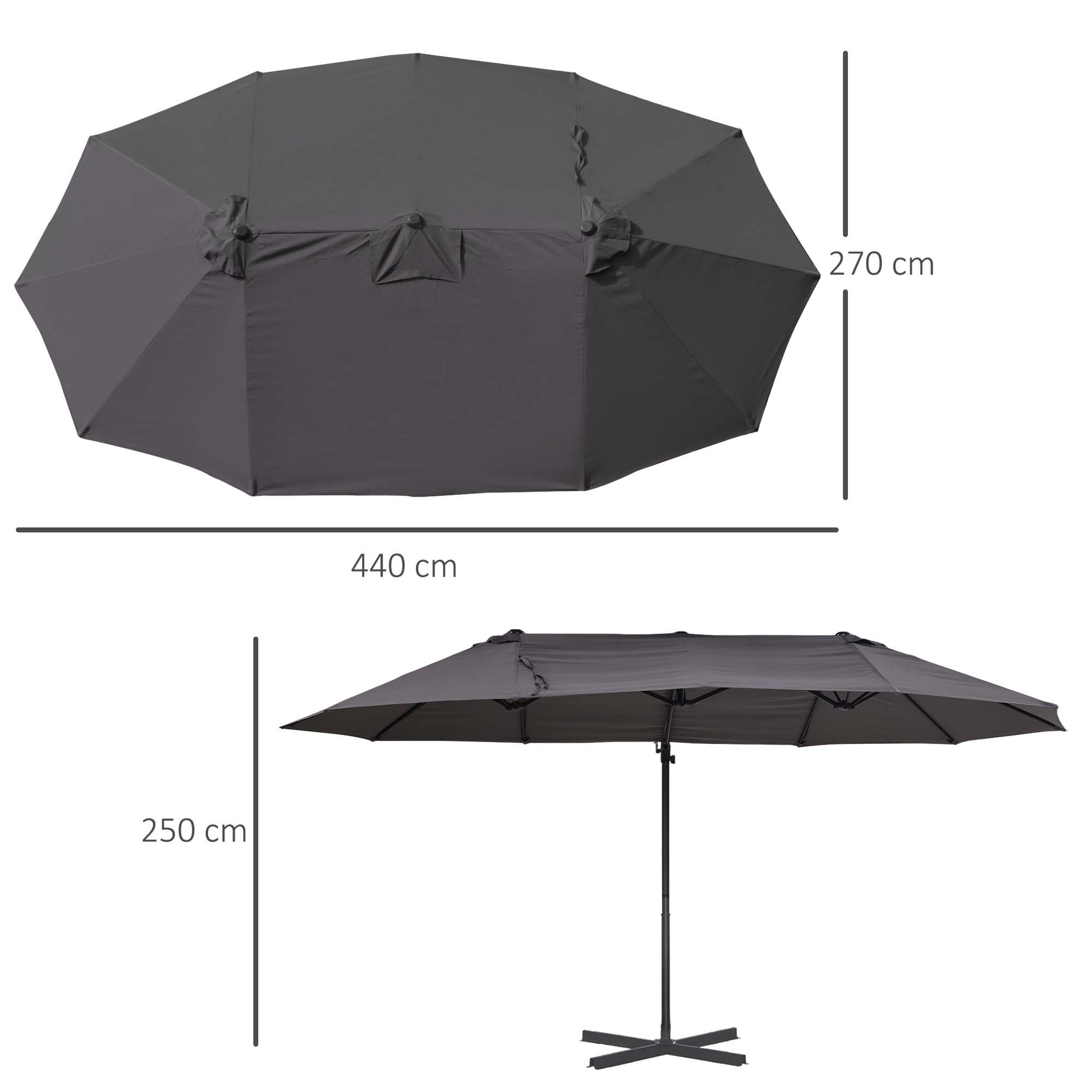 Outsunny Parasol De Jardín Doble Con Manivela 270x445x260 Cm Gris_2