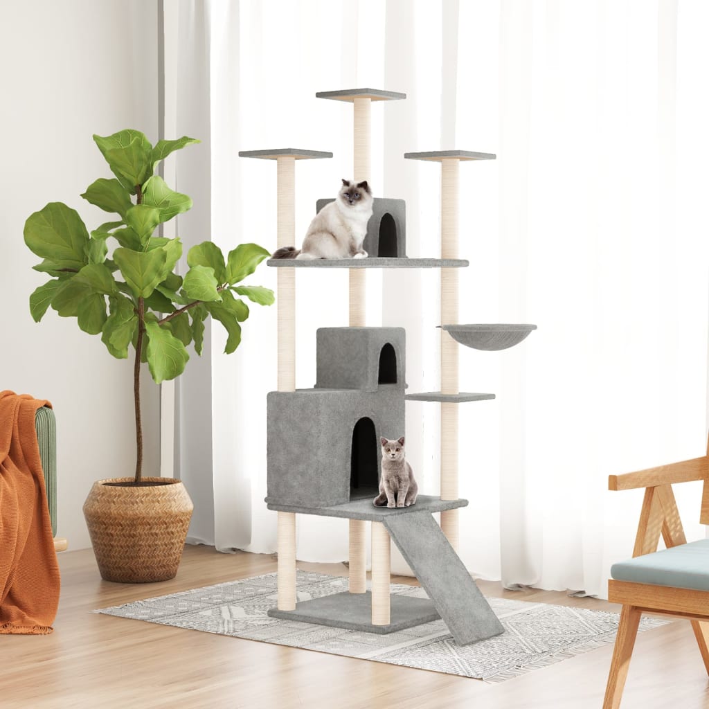 Rascador Para Gatos Con Postes De Sisal Gris Claro 175 Cm_1