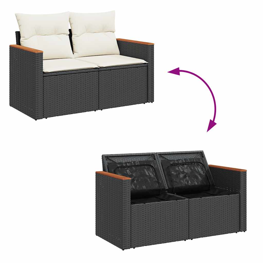 Set Sofás Jardín Y Cojines 9 Pzas Ratán Sintético Acacia Negro / Vetonek_5
