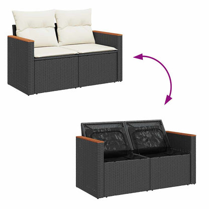 Set Sofás Jardín Y Cojines 9 Pzas Ratán Sintético Acacia Negro / Vetonek_5