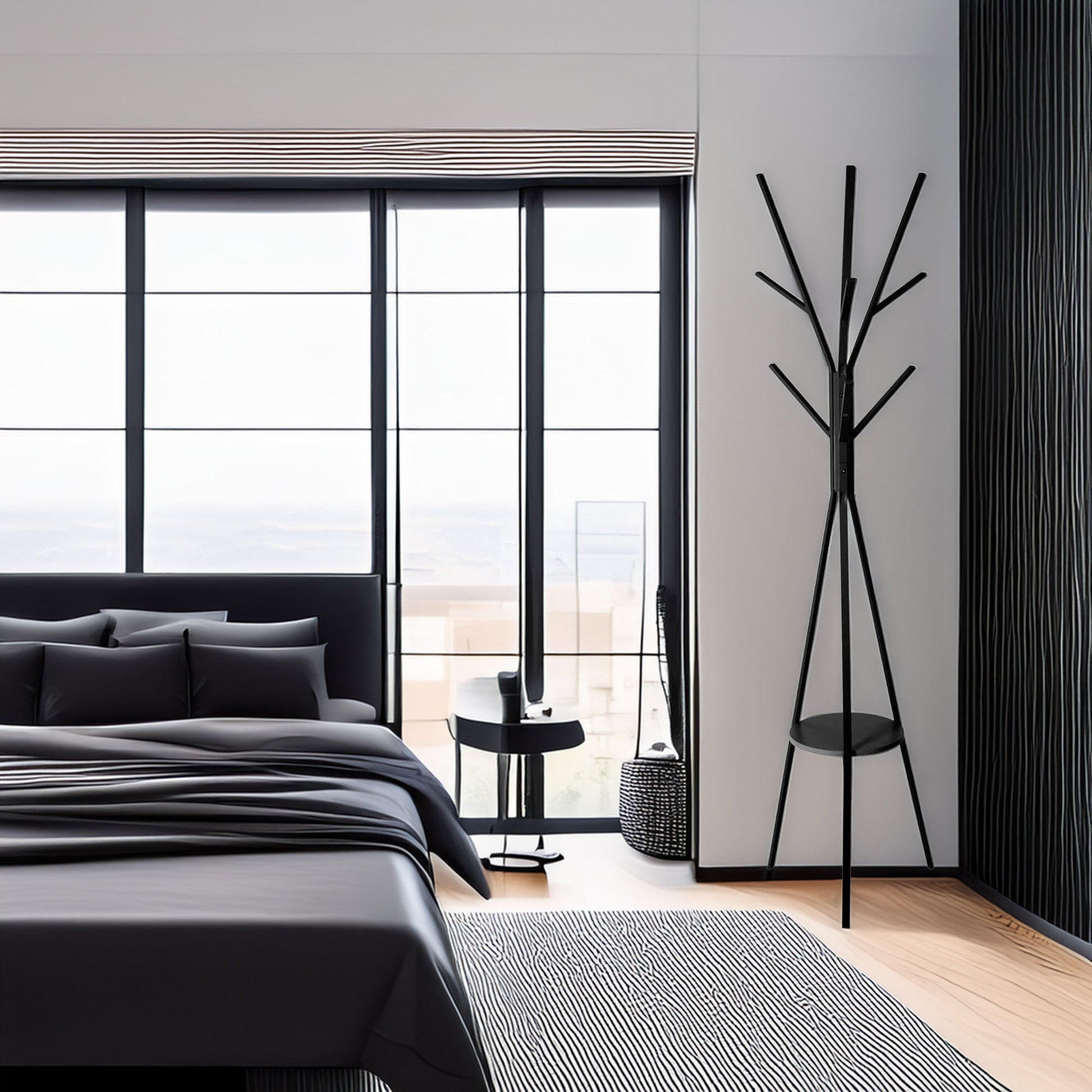Perchero Madera Y Metal Mdf Negro H.180cm_2