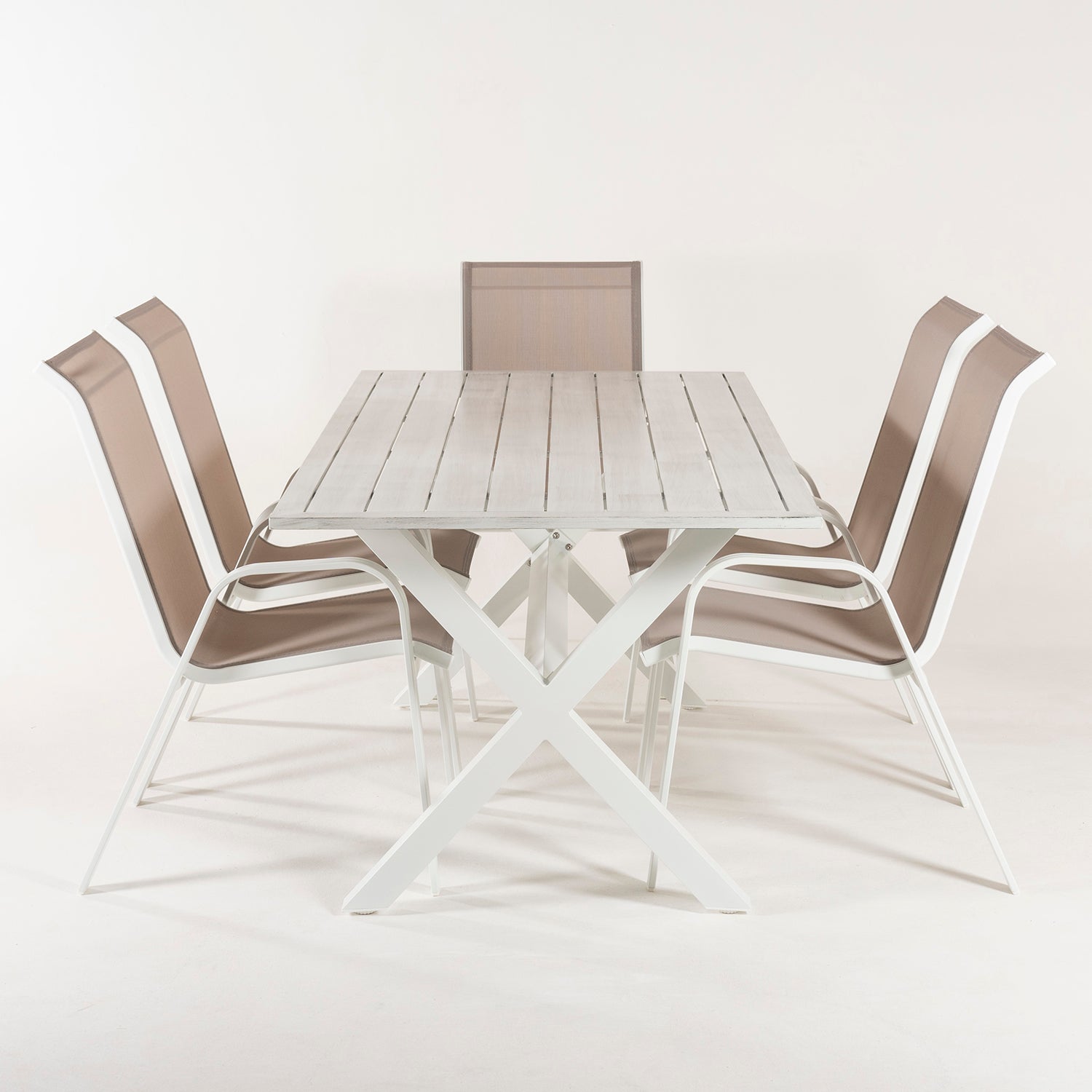 Conjunto Para Jardín Color Blanco, Mesa Grande De 190 Cm Y 6 Sillones Apilables, Aluminio Reforzado, 6 Plazas_3