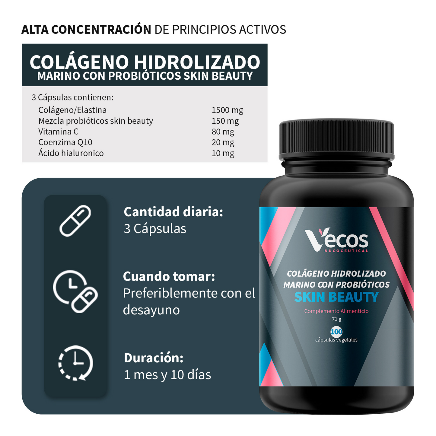 Colágeno Skin Beauty Vecos 90 Cápsulas | Antiarrugas, Piel Fime Y Elástica | Con Probióticos Y Q10_2
