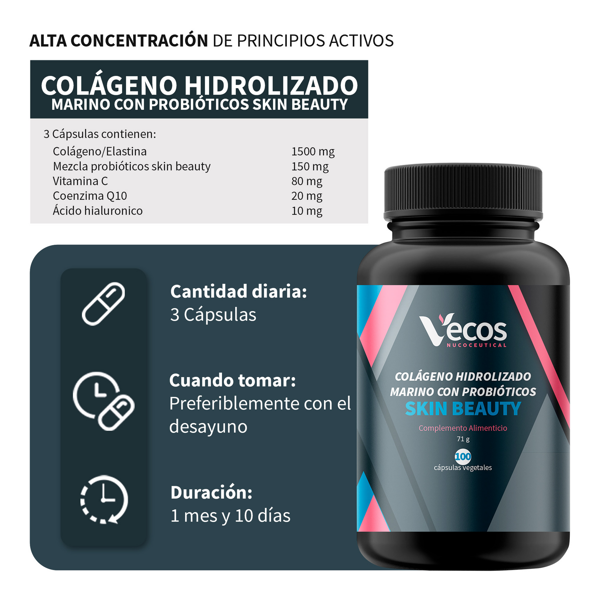 Colágeno Skin Beauty Vecos 90 Cápsulas | Antiarrugas, Piel Fime Y Elástica | Con Probióticos Y Q10_2