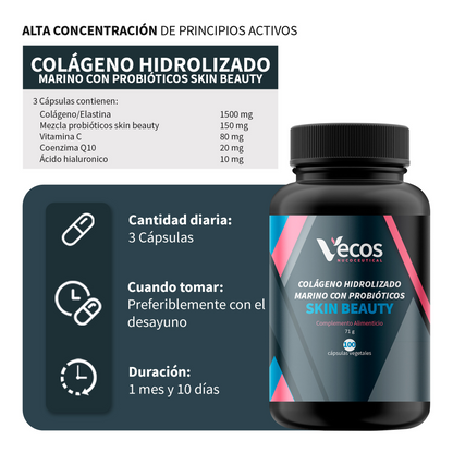 Colágeno Skin Beauty Vecos 90 Cápsulas | Antiarrugas, Piel Fime Y Elástica | Con Probióticos Y Q10_2
