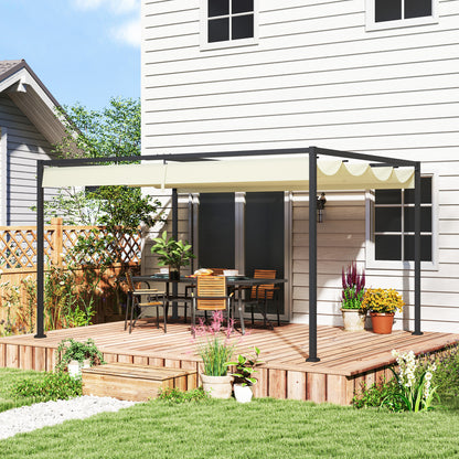 Outsunny Pérgola Con Techo Retráctil 4x3 M Resistente Al Agua Crema_1