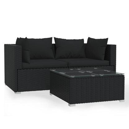 Vidaxl Set De Muebles De Jardín 3 Pzas Y Cojines Ratán Sintético Negro_0