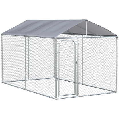 Pawhut Perrera Con Toldo Anti-uv Impermeable Con Puerta 4x2,3x2,3 M Plata_0