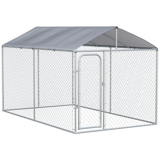Pawhut Perrera Con Toldo Anti-uv Impermeable Con Puerta 4x2,3x2,3 M Plata_0