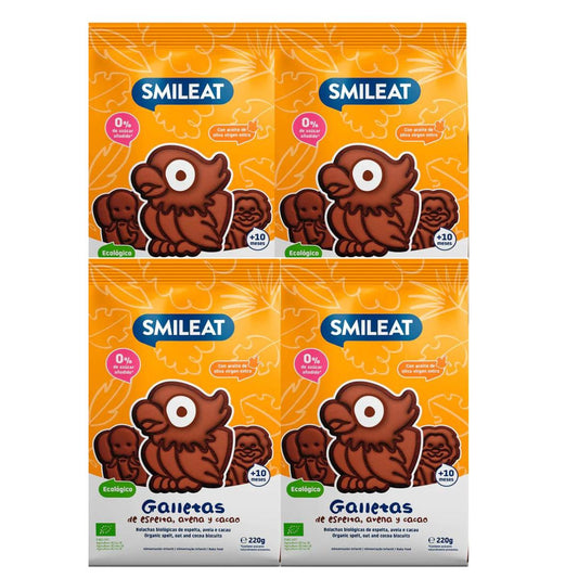 Pack de 4 bolachas Smileat ECO 220g de espelta, aveia e cacau