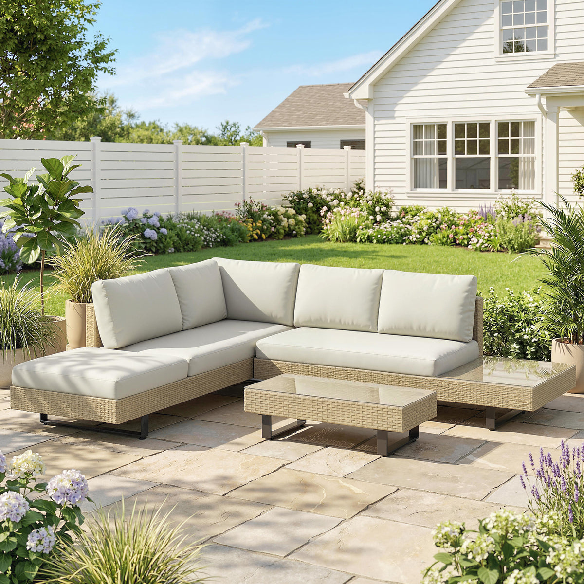 Conjunto De Jardín Outsunny Metal, Ratán Pe Beige 236x196x59 Cm_1