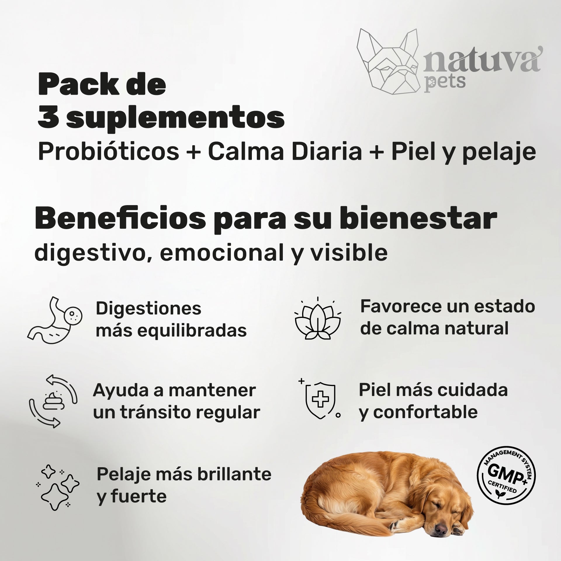 Pack Probiótico + Calmante + Aceite De Salmón Para Perros. Suplementos Mascotas. 360 Masticables. Natuva Pets_1